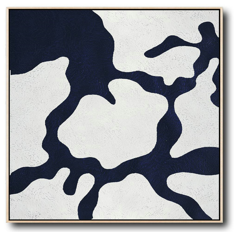 Huge Abstract Painting On Canvas,Hand Painted Navy Minimalist Painting On Canvas,Modern Painting Abstract